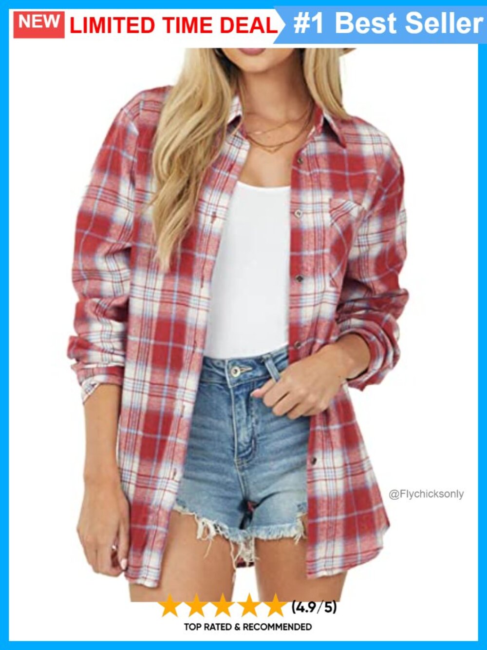 Plaid Flannel Long Sleeve Button-Down Shirt 100% Cotton Casual Top